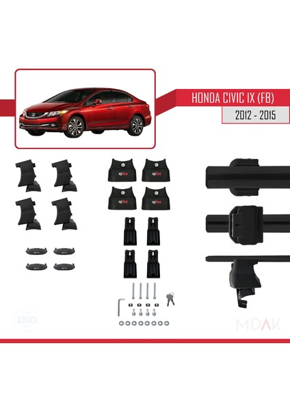 Honda Civic 9 (Fb) Sedan 2012-2015 Arası ile Uyumlu Ace-4 Ara Atkı Tavan Barı Siyah 2 Adet indirimleri