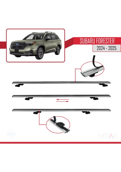 Subaru Forester (Ayrık) 2024-2025 Arası ile Uyumlu Basıc Model Ara Atkı Tavan Barı Gri 3 Adet indirimleri