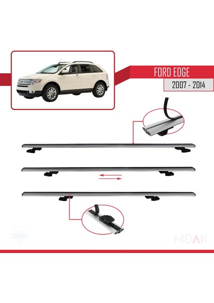 Ford Edge 2007-2014 Arası ile Uyumlu Basıc Model Ara Atkı Tavan Barı Gri 3 Adet indirimleri