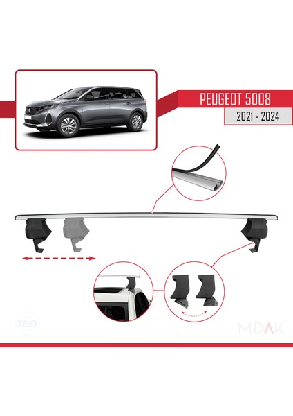 Peugeot 5008 Iı (P87) Post-Facelift 2021-2024 Arası ile Uyumlu Ace-4 Ara Atkı Tavan Barı Gri 2 Adet modelleri