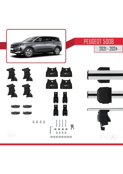Peugeot 5008 Iı (P87) Post-Facelift 2021-2024 Arası ile Uyumlu Ace-4 Ara Atkı Tavan Barı Gri 2 Adet indirimleri