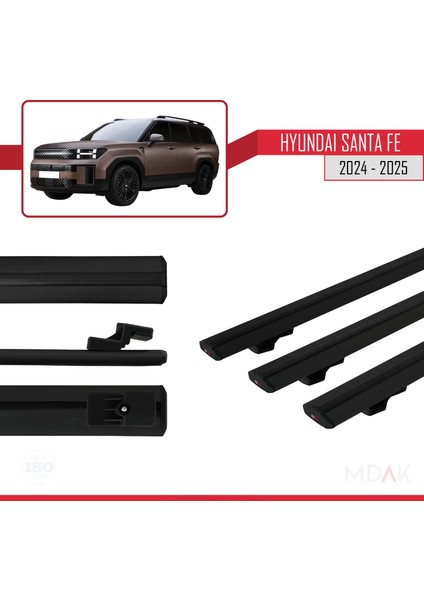 Hyundai Santa Fe 2024-2025 Arası ile Uyumlu Basıc Model Ara Atkı Tavan Barı Siyah 3 Adet modelleri