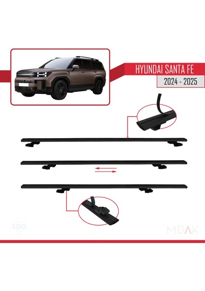 Hyundai Santa Fe 2024-2025 Arası ile Uyumlu Basıc Model Ara Atkı Tavan Barı Siyah 3 Adet indirimleri