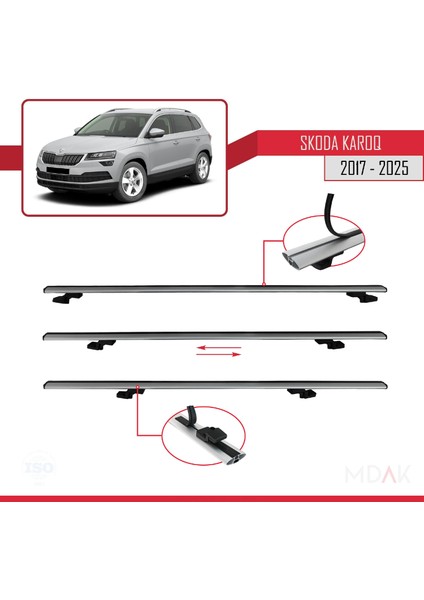 Skoda Karoq 2017 ve Sonrası ile Uyumlu Basıc Model Ara Atkı Tavan Barı Gri 3 Adet indirimleri