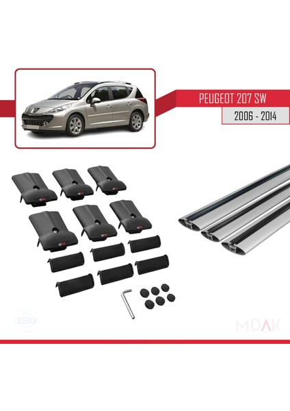 Peugeot 207 Sw 2006-2014 Arası ile Uyumlu Fly Model Ara Atkı Tavan Barı Gri 3 Adet indirimleri