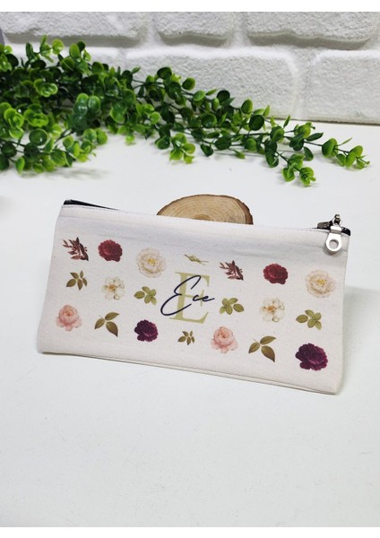 Kişiye Özel İsme Özel Bez Kalemlik Gül Desenli Mini Organizer