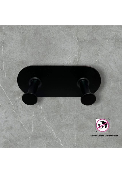 Thincal Kendinden Yapışkanlı Askılık Ikili Mat Siyah 2 Li Paket