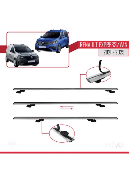Renault Express 2021 ve Sonrası ile Uyumlu Basıc Model Ara Atkı Tavan Barı Gri 2 Adet indirimleri