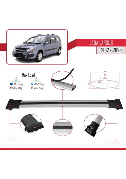 Lada Largus 2012 ve Sonrası ile Uyumlu Fly Model Ara Atkı Tavan Barı Gri 2 Adet
