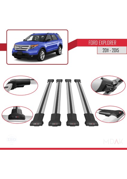 Ford Explorer 5 (U502) Pre-Facelift 2011-2015 Arası ile Uyumlu Fly Model Ara Atkı Tavan Barı Gri 4 Adet fırsatları