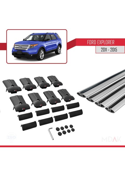 Ford Explorer 5 (U502) Pre-Facelift 2011-2015 Arası ile Uyumlu Fly Model Ara Atkı Tavan Barı Gri 4 Adet indirimleri