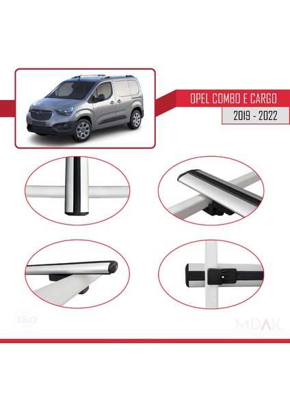 Opel Combo E Cargo 2019-2022 Arası ile Uyumlu Basıc Model Ara Atkı Tavan Barı Gri 2 Adet