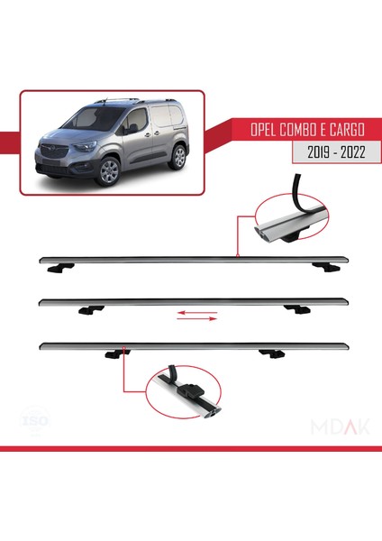 Opel Combo E Cargo 2019-2022 Arası ile Uyumlu Basıc Model Ara Atkı Tavan Barı Gri 2 Adet