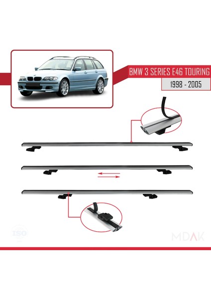 Bmw 3 Serisi (E46) Touring 1999-2005 Arası ile Uyumlu Basıc Model Ara Atkı Tavan Barı Gri 3 Adet indirimleri