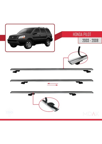 Honda Pilot 2003-2008 Arası ile Uyumlu Basıc Model Ara Atkı Tavan Barı Gri 3 Adet indirimleri