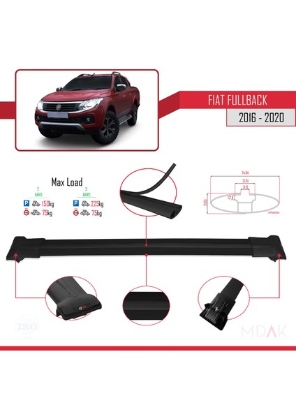 Fiat Fullback 2016-2020 Arası ile Uyumlu Fly Model Ara Atkı Tavan Barı Siyah 2 Adet fırsatları