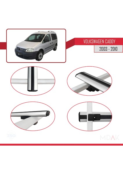 Volkswagen Caddy 3 (2k) 2003-2010 Arası ile Uyumlu Basıc Model Ara Atkı Tavan Barı Gri 2 Adet fırsatları