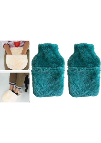 Sıcak Su Torbası 2 Adet,cepli Yeşil Peluş Termofor 32,5X17,5CM 1500 ml
