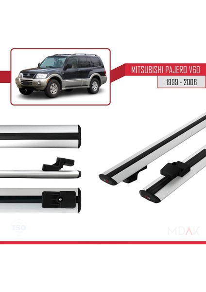 Mitsubishi Pajero (V60) 5 Kapı 1999-2006 Arası ile Uyumlu Basıc Model Ara Atkı Tavan Barı Gri 2 Adet modelleri
