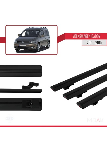 Volkswagen Caddy 3 (2k) 2011-2015 Arası ile Uyumlu Basıc Model Ara Atkı Tavan Barı Siyah 3 Adet modelleri