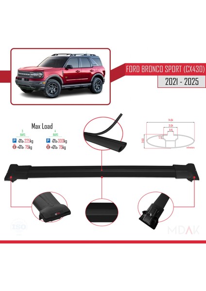 Ford Bronco Sport (CX430) 2021 ve Sonrası ile Uyumlu Fly Model Ara Atkı Tavan Barı Siyah 3 Adet modelleri