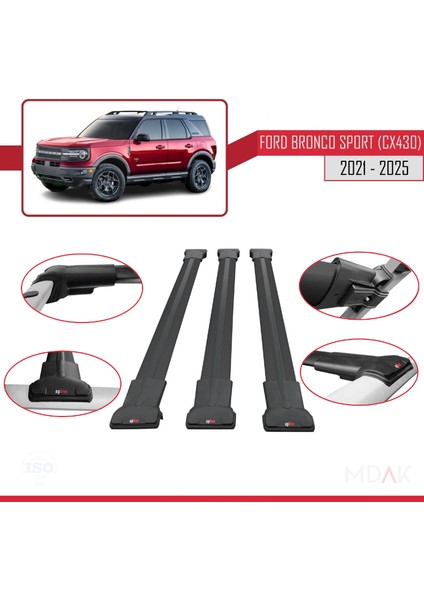 Ford Bronco Sport (CX430) 2021 ve Sonrası ile Uyumlu Fly Model Ara Atkı Tavan Barı Siyah 3 Adet fırsatları