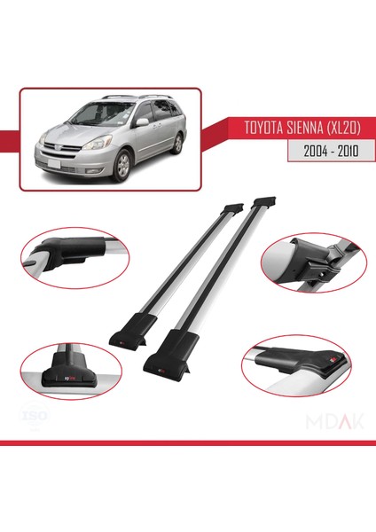 Toyota Sienna 2 (XL20) 2004-2010 Arası ile Uyumlu Fly Model Ara Atkı Tavan Barı Gri 2 Adet fırsatları