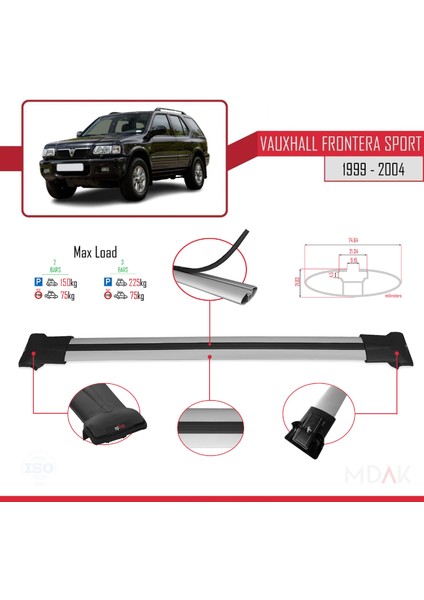 Vauxhall Frontera 2 Sport 1999-2004 Arası ile Uyumlu Fly Model Ara Atkı Tavan Barı Gri 2 Adet modelleri