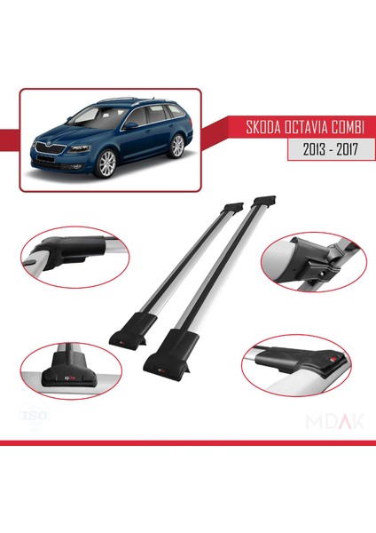 Skoda Octavia 3 (5e) Combi Pre-Facelift 2013-2017 Arası ile Uyumlu Fly Model Ara Atkı Tavan Barı Gri 2 Adet modelleri