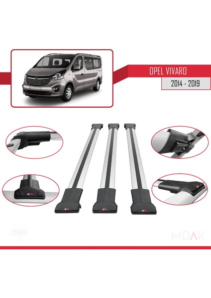 Opel Vivaro B 2014-2019 Arası ile Uyumlu Fly Model Ara Atkı Tavan Barı Gri 3 Adet fırsatları