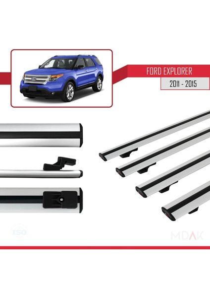 Ford Explorer 5 (U502) Pre-Facelift 2011-2015 Arası ile Uyumlu Basıc Model Ara Atkı Tavan Barı Gri 4 Adet modelleri