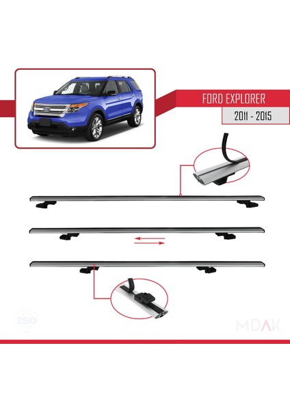 Ford Explorer 5 (U502) Pre-Facelift 2011-2015 Arası ile Uyumlu Basıc Model Ara Atkı Tavan Barı Gri 4 Adet fırsatları