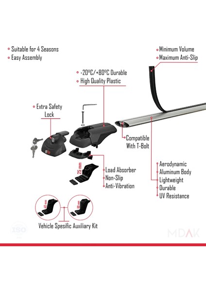 Toyota Land Cruiser Prado (J125) 2007-2009 Arası ile Uyumlu Ace-1 Ara Atkı Tavan Barı Gri 2 Adet indirimleri