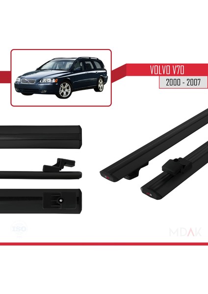 Volvo V70 2000-2007 Arası ile Uyumlu Basıc Model Ara Atkı Tavan Barı Siyah 2 Adet modelleri