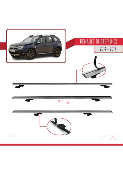 Renault Duster (Hs) Post-Facelift 2014-2017 Arası ile Uyumlu Basıc Model Ara Atkı Tavan Barı Gri 3 Adet indirimleri
