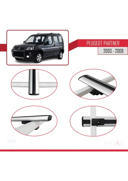 Peugeot Partner Post-Facelift 2003-2008 Arası ile Uyumlu Basıc Model Ara Atkı Tavan Barı Gri 3 Adet fırsatları