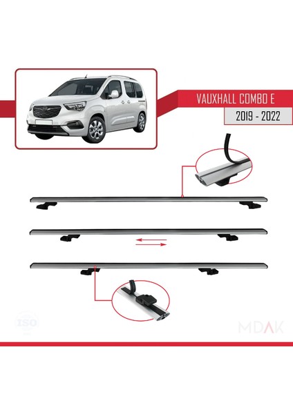 Vauxhall Combo E Life 2019-2022 Arası ile Uyumlu Basıc Model Ara Atkı Tavan Barı Gri 3 Adet indirimleri