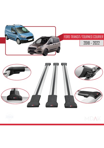 Ford Transit/tourneo Courier Post-Facelift 2018-2022 Arası ile Uyumlu Fly Model Ara Atkı Tavan Barı Gri 3 Adet fırsatları