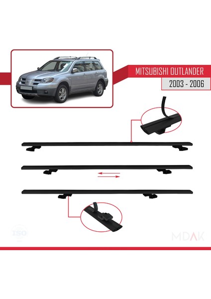Mitsubishi Outlander 2003-2006 Arası ile Uyumlu Basıc Model Ara Atkı Tavan Barı Siyah 3 Adet indirimleri