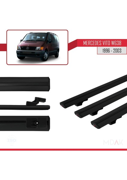 Mercedes Vito (W638) 1996-2003 Arası ile Uyumlu Basıc Model Ara Atkı Tavan Barı Siyah 3 Adet modelleri