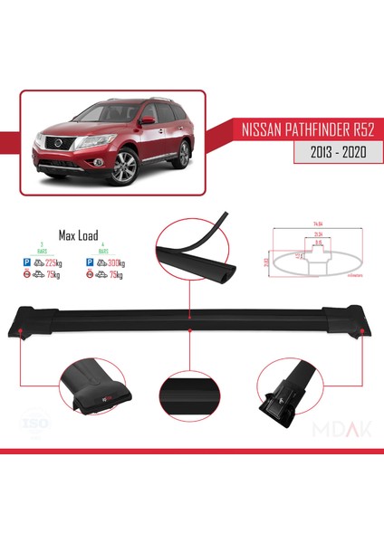 Nissan Pathfinder 4 (R52) 2013-2020 Arası ile Uyumlu Fly Model Ara Atkı Tavan Barı Siyah 3 Adet modelleri