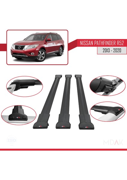 Nissan Pathfinder 4 (R52) 2013-2020 Arası ile Uyumlu Fly Model Ara Atkı Tavan Barı Siyah 3 Adet fırsatları