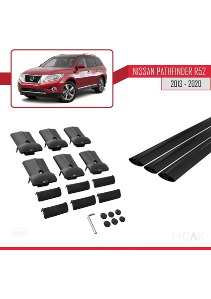 Nissan Pathfinder 4 (R52) 2013-2020 Arası ile Uyumlu Fly Model Ara Atkı Tavan Barı Siyah 3 Adet indirimleri