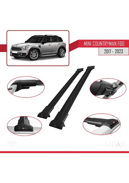 Mini Countryman 2 (F60) 2017-2023 Arası ile Uyumlu Fly Model Ara Atkı Tavan Barı Siyah 2 Adet