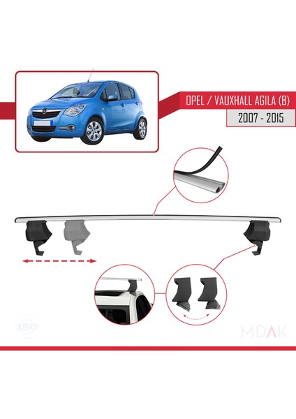 Opel/vauxhall Agila (B) 2007-2015 Arası ile Uyumlu Ace-4 Ara Atkı Tavan Barı Gri 2 Adet modelleri