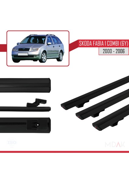 Skoda Fabia (6y) Combi 2000-2006 Arası ile Uyumlu Basıc Model Ara Atkı Tavan Barı Siyah 3 Adet modelleri