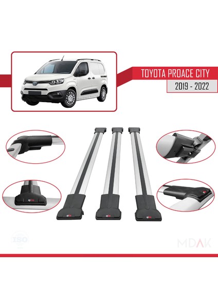 Toyota Proace City 2019-2022 Arası ile Uyumlu Fly Model Ara Atkı Tavan Barı Gri 3 Adet fırsatları