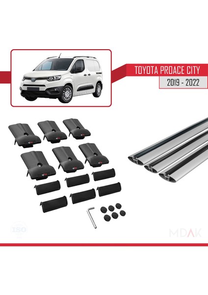 Toyota Proace City 2019-2022 Arası ile Uyumlu Fly Model Ara Atkı Tavan Barı Gri 3 Adet indirimleri