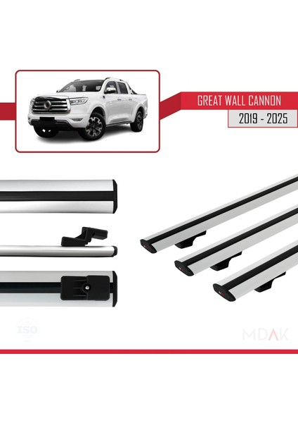 Great Wall Cannon 2019 ve Sonrası ile Uyumlu Basıc Model Ara Atkı Tavan Barı Gri 3 Adet modelleri
