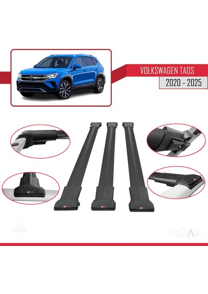 Volkswagen Taos 2021 ve Sonrası ile Uyumlu Fly Model Ara Atkı Tavan Barı Siyah 3 Adet fırsatları